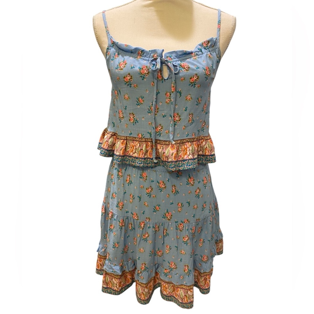 Kingston Grey Floral Blue and Pink Ruffle Skirt Set